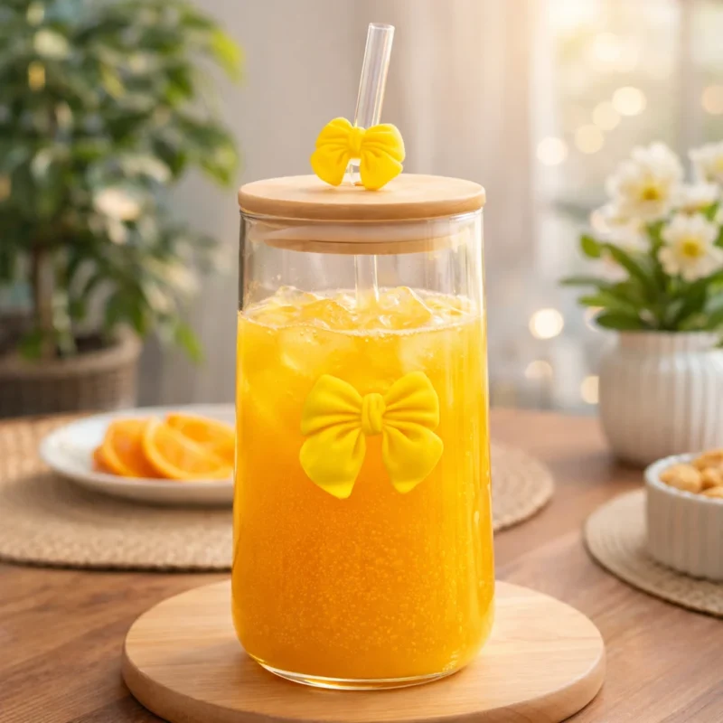 Children Glass Cup Drinking Mugs Glass Tumbler Milk Cup with Straw Silicone Lid Handle for Kids