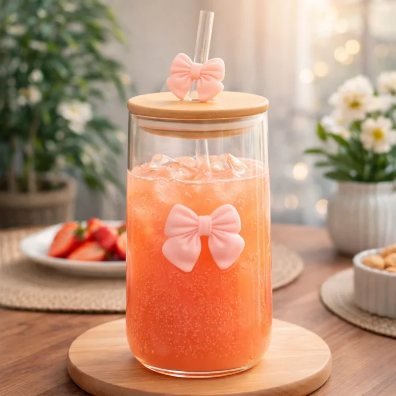 Children Glass Cup Drinking Mugs Glass Tumbler Milk Cup with Straw Silicone Lid Handle for Kids