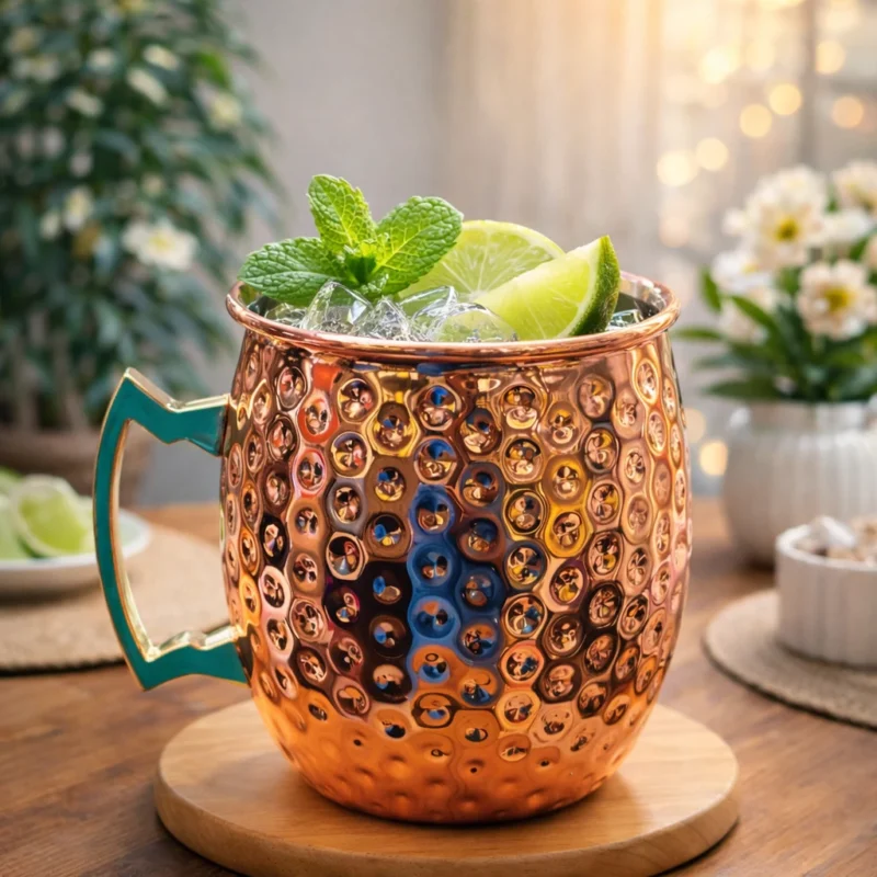Steel Copper color glass mug for drinks and juice