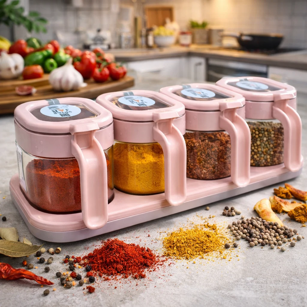 4 pcs set Premium Transparent Glass Spice Jar Set