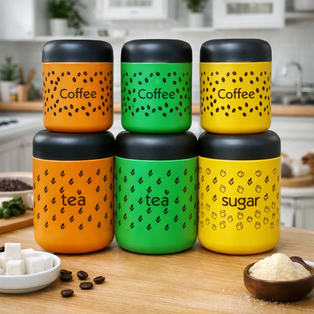 Premium Stainless Steel Tea Coffee Sugar Canisters Set - 3 Piece