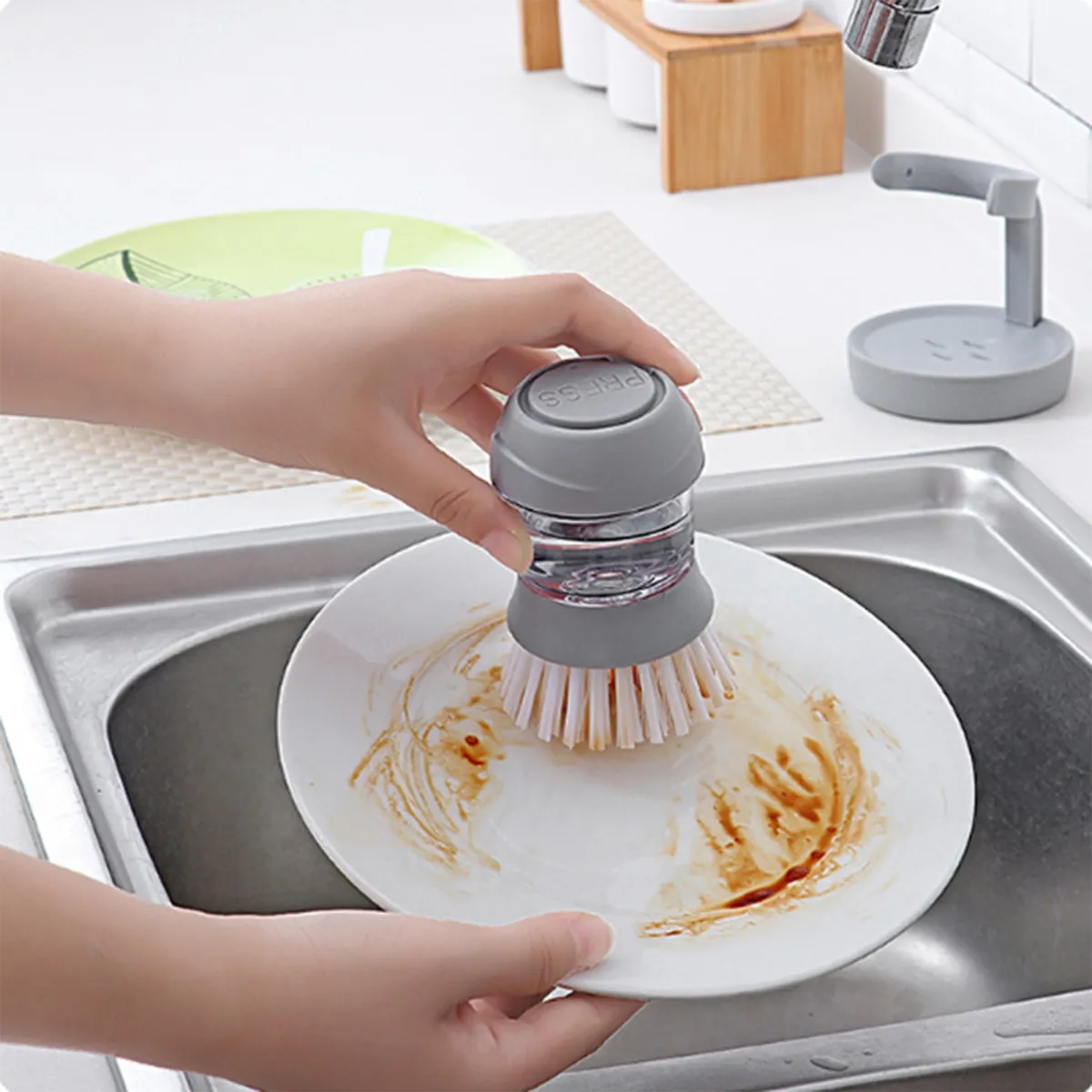 Premium Kitchen Scrub Brush Set with Soap Dispenser